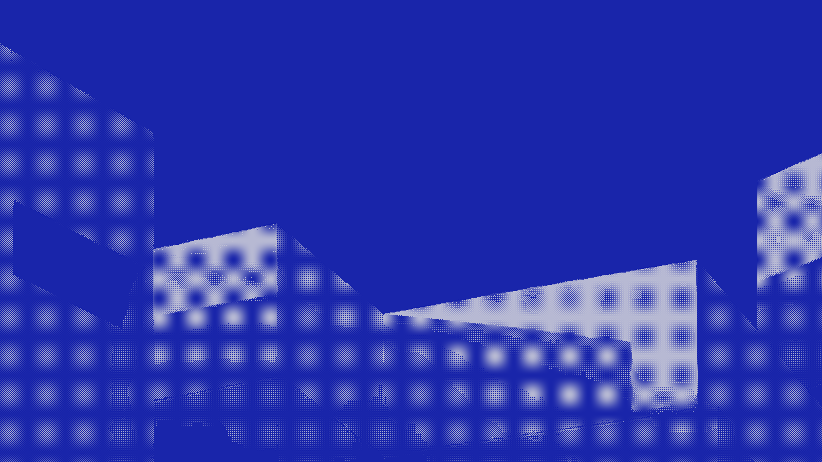 A minimal modern house in light and shadow, rendered as a blue two-tone dither pattern