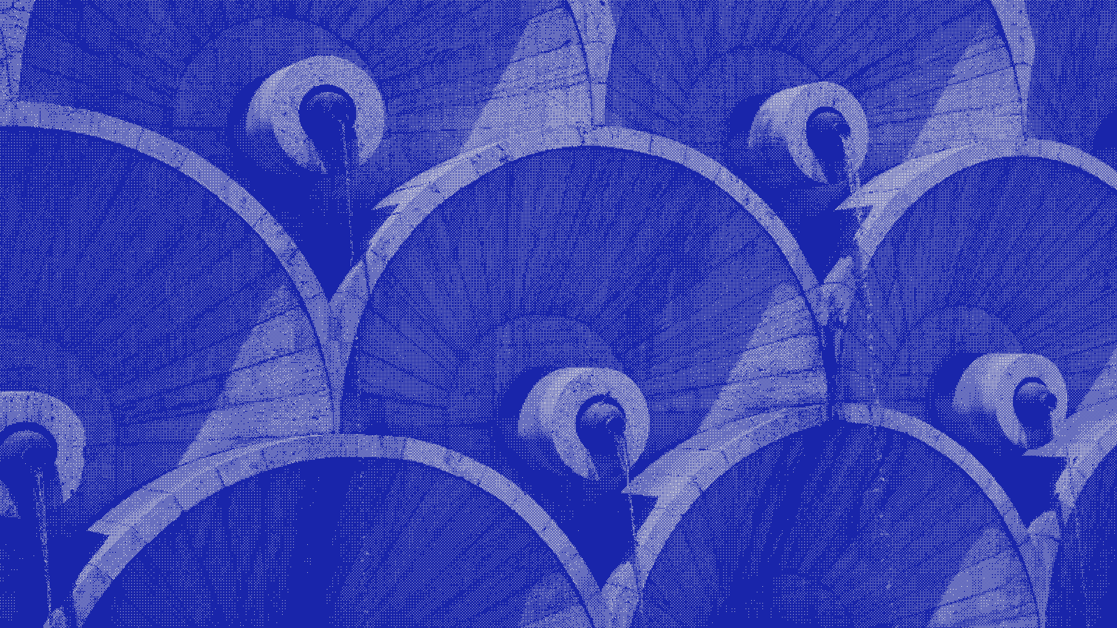 The stepped Cascade complex in Yerevan, rendered as a blue two-tone dither pattern